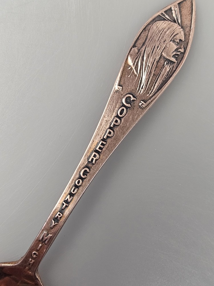 Vintage Solid Copper County Mich. Souvenir Spoon Native American Chief Profile