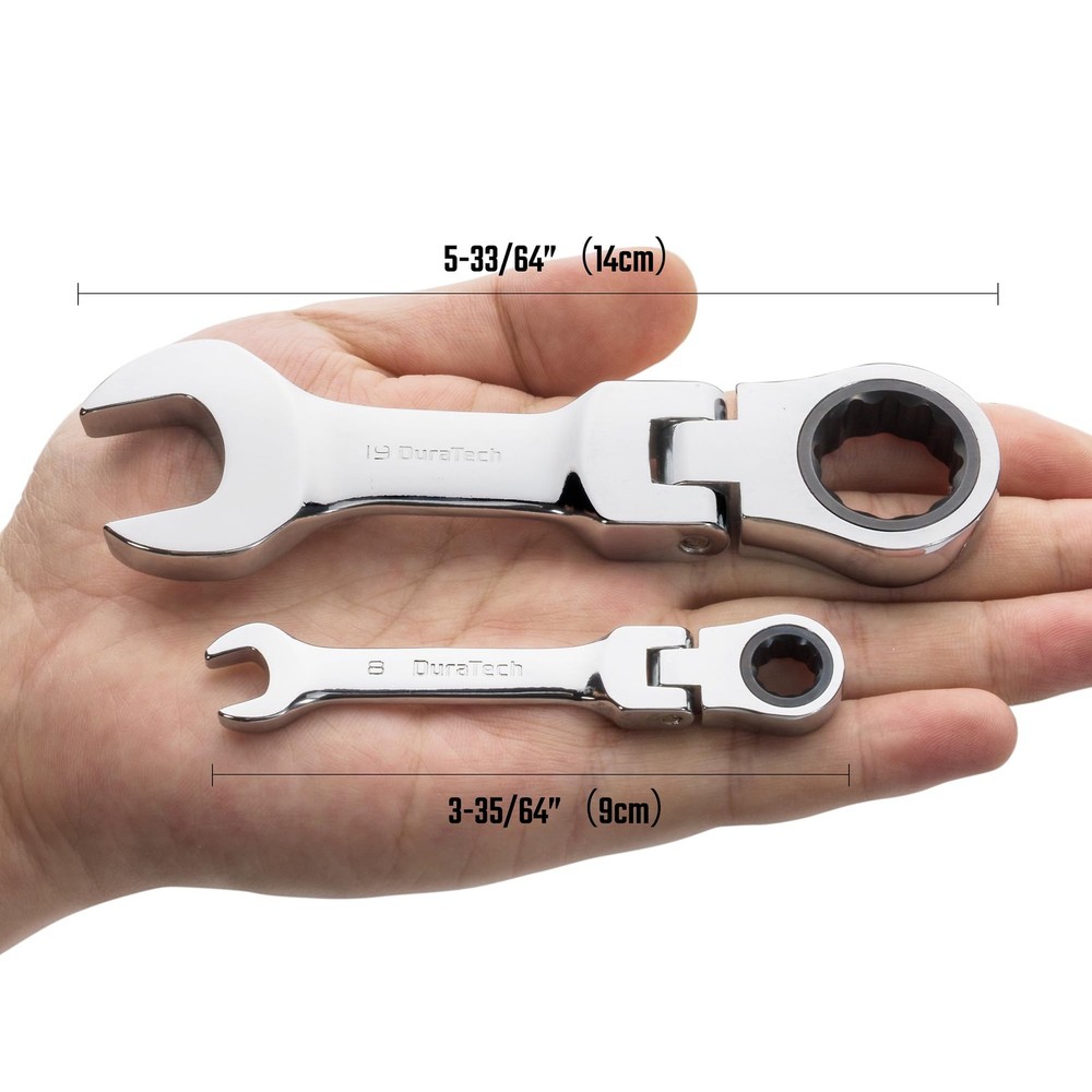 DURATECH Stubby Flex-head Ratcheting Combination Wrench Set, Metric, Silver