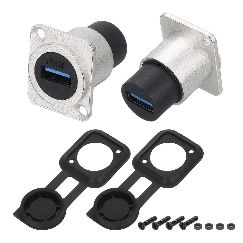 2Pcs USB 3.0 Panel Mount Coupler, D-Type USB Pass Through 5.0Gbps Silver