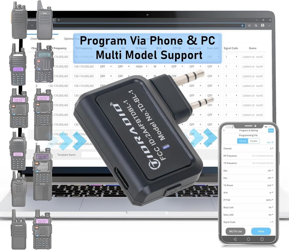 TIDRADIO Ham Radio Wireless Programmer Adapter APP and PC Program for Baofeng
