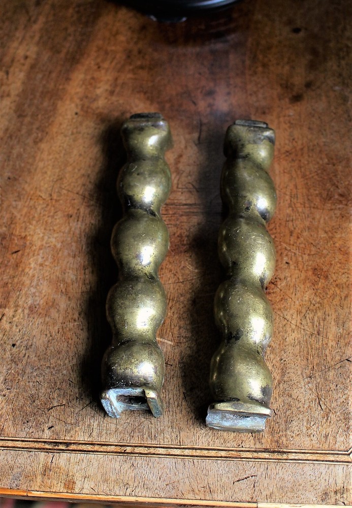Pair 6" Early 18th c. or Possibly Jacobean Spiral Brass Columns