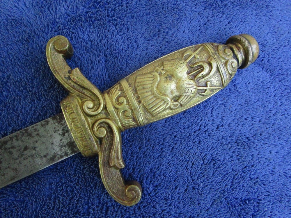ORIGINAL ANTIQUE US BRASS HANDLE SIDEARM FRATERNAL SHORT SWORD