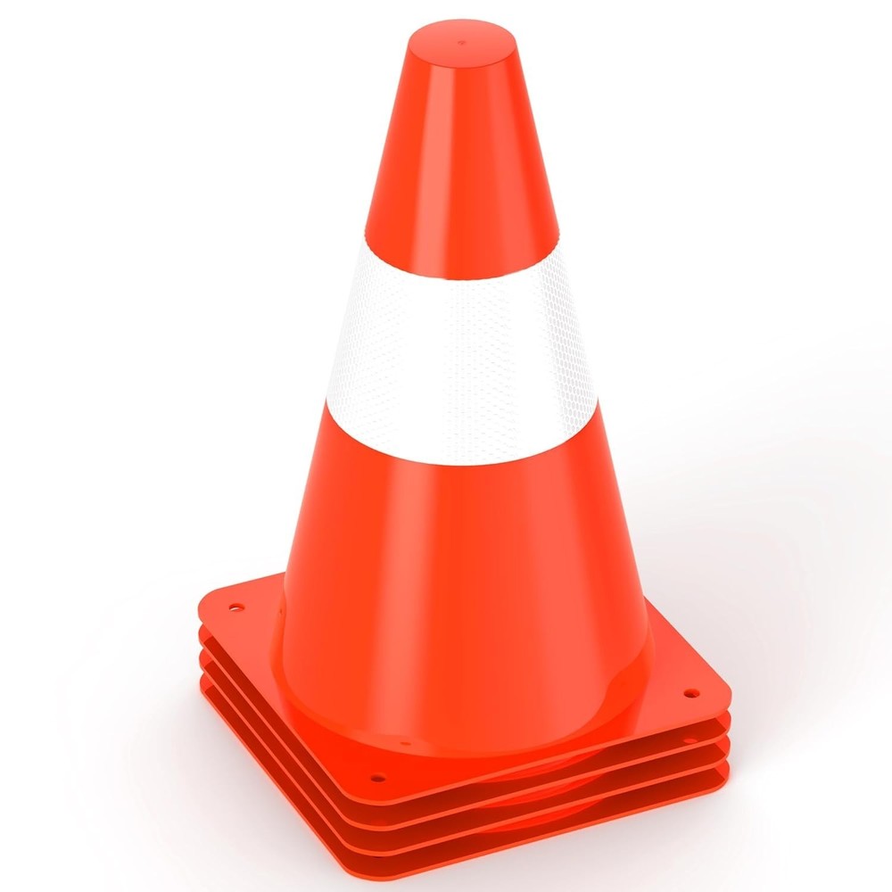 Durable 9-Inch Stackable Traffic Cones with Reflective Strips - 4 Pack Orange