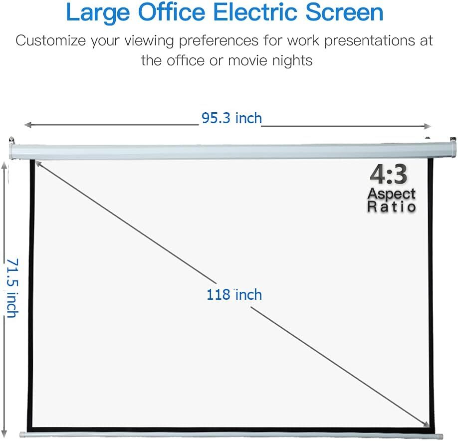 120 Inch Motorized Automatic Projector Screen Remote Control 4:3 Aspect Ratio
