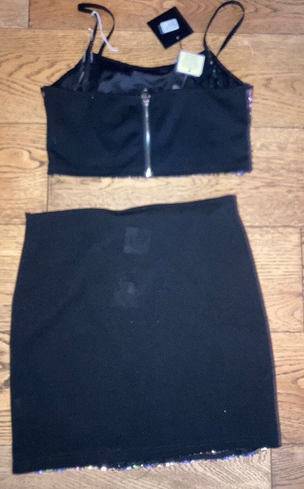 Parisian Sequin Multi Colour Set Crop Top & Skirt Size 14