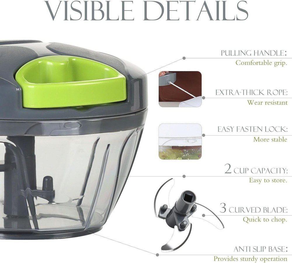 Ourokhome Manual Food Processor Vegetable Chopper, Portable Hand Pull String Gar