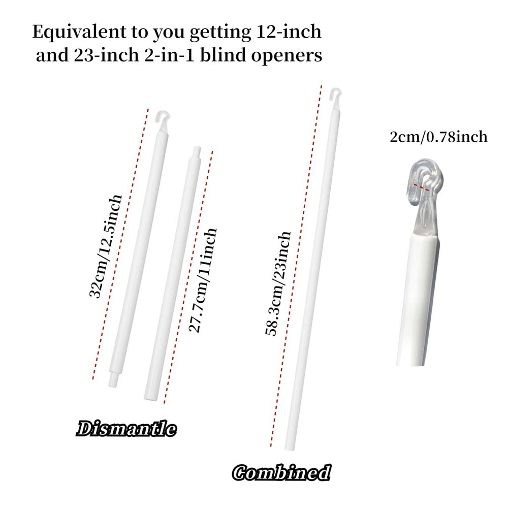 2 Set 24Inch Blind Wand Replacement with Hooks, Curtain Rod Replacement with ...