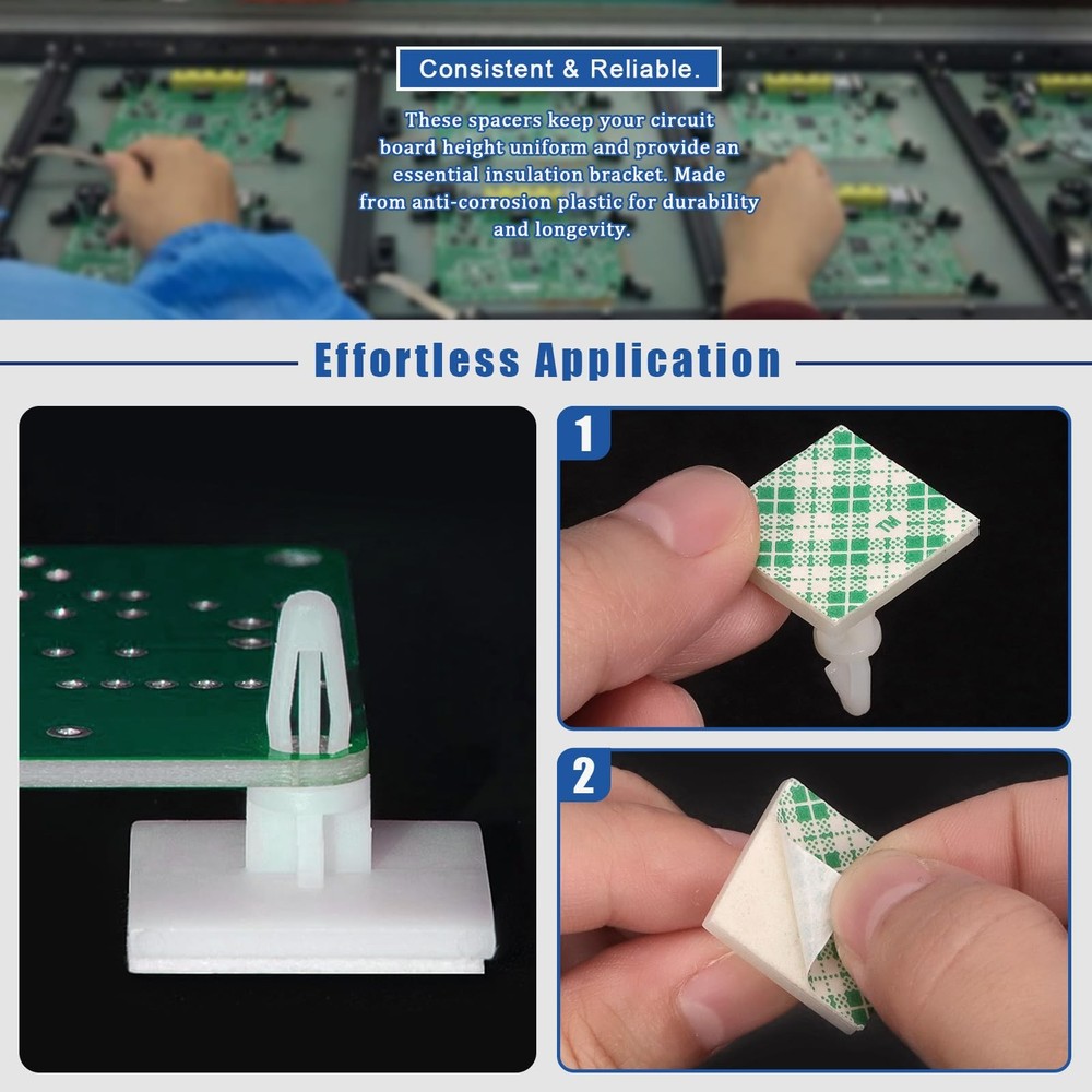 90 PCS Sticky PCB Spacer Adhesive Insulated Standoff Locking Snap-in Posts