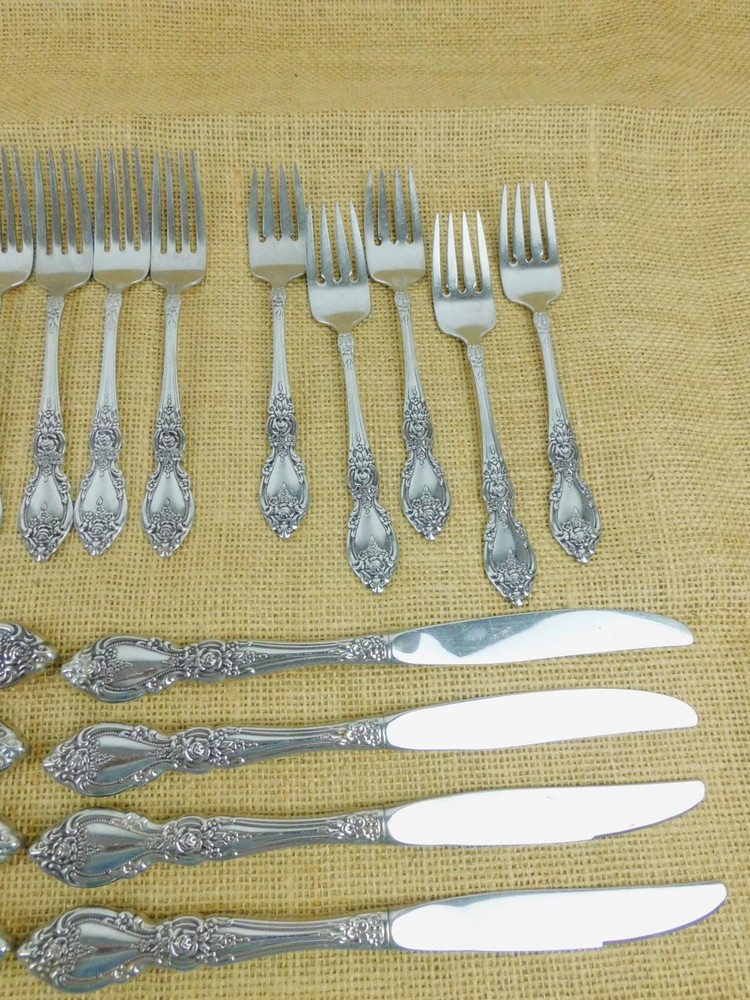 Oneida Wadsworth Stainless Silverware Flatware 29 pc Floral Glossy USA