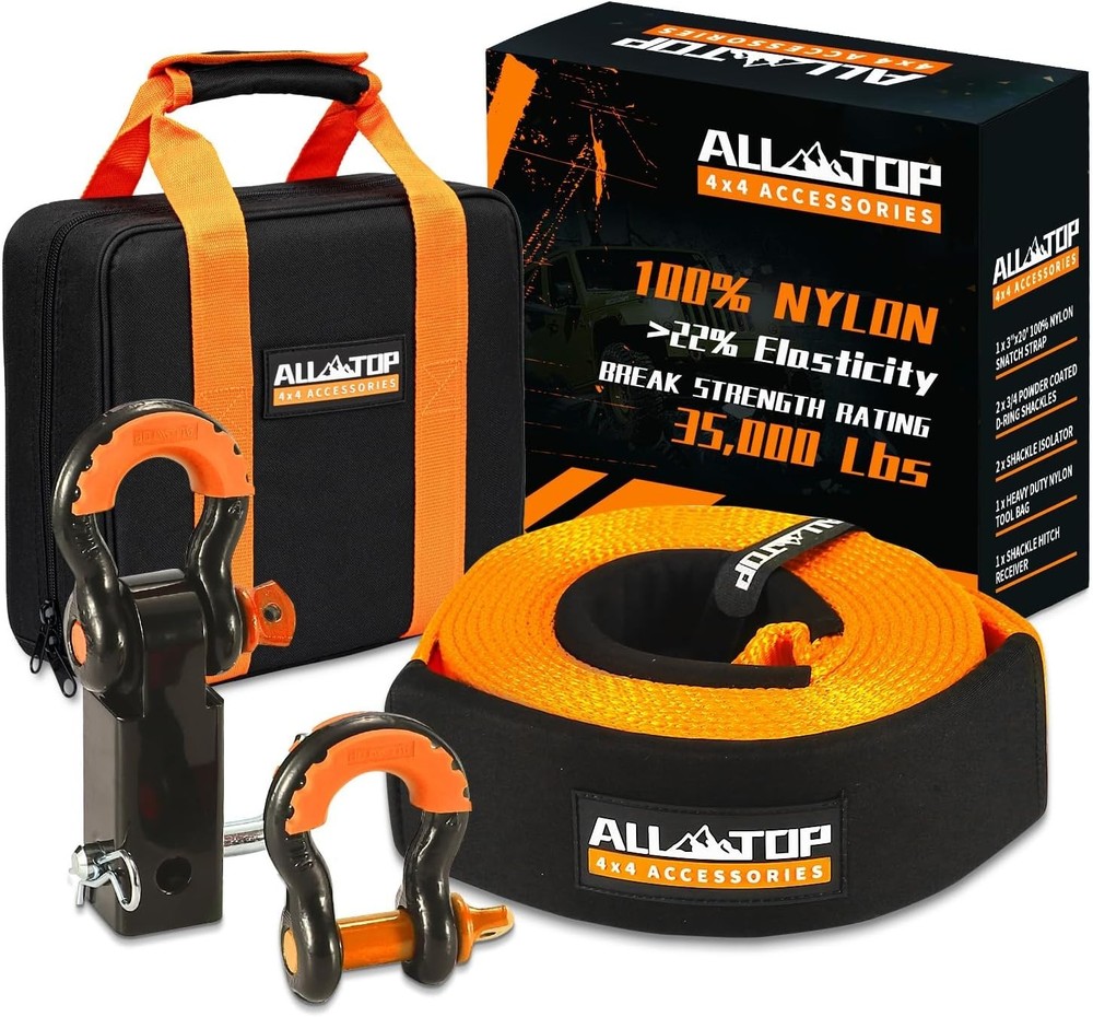 Robust 3" x 20' Nylon Recovery Strap with Lightweight Rust-Proof Hitch Receiver