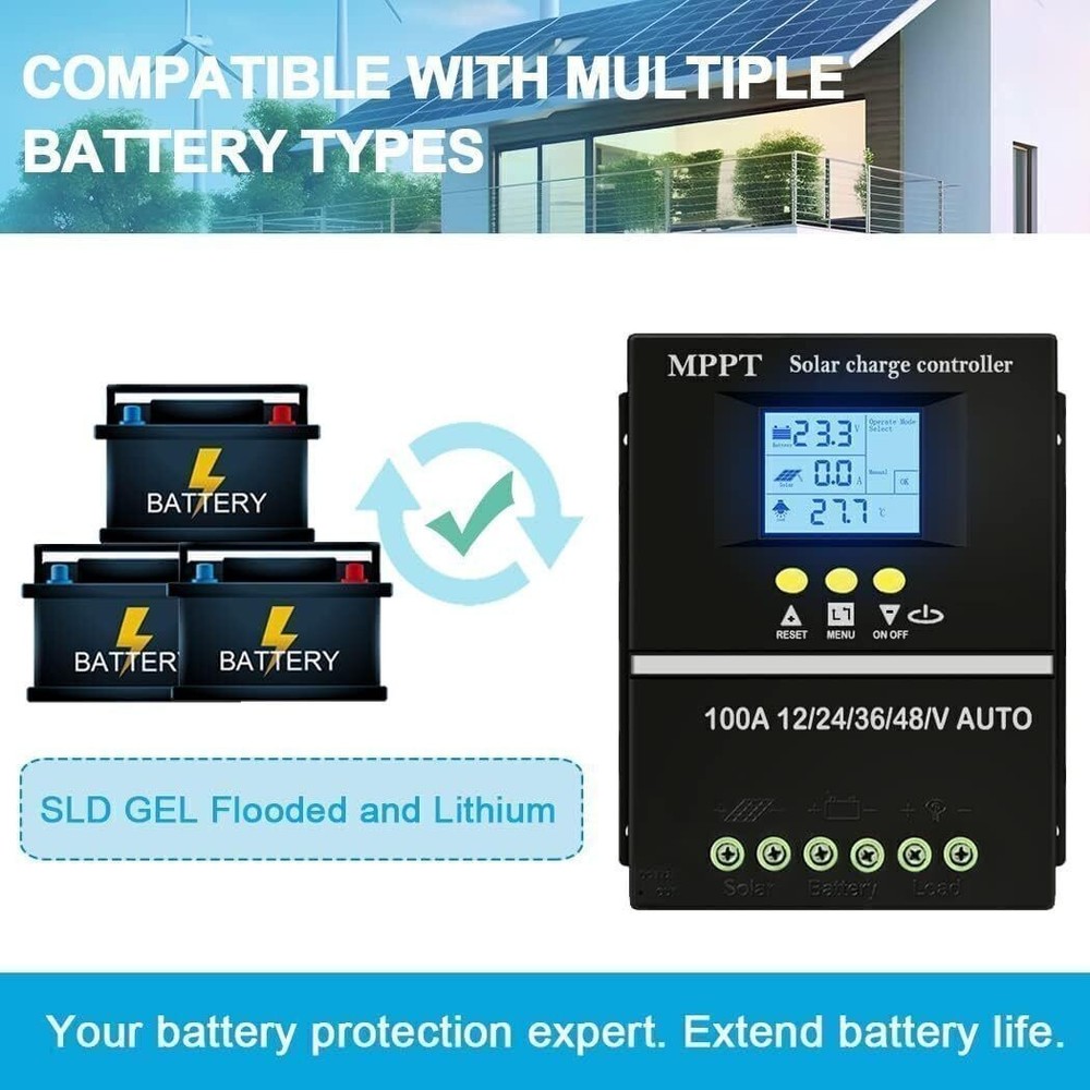100A MPPT Solar Charge Controller LCD Display Battery Intelligent Regulator