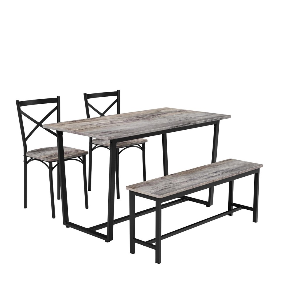 Industrial 4-Pc Table Chair Set Solid Backrest Durable Style