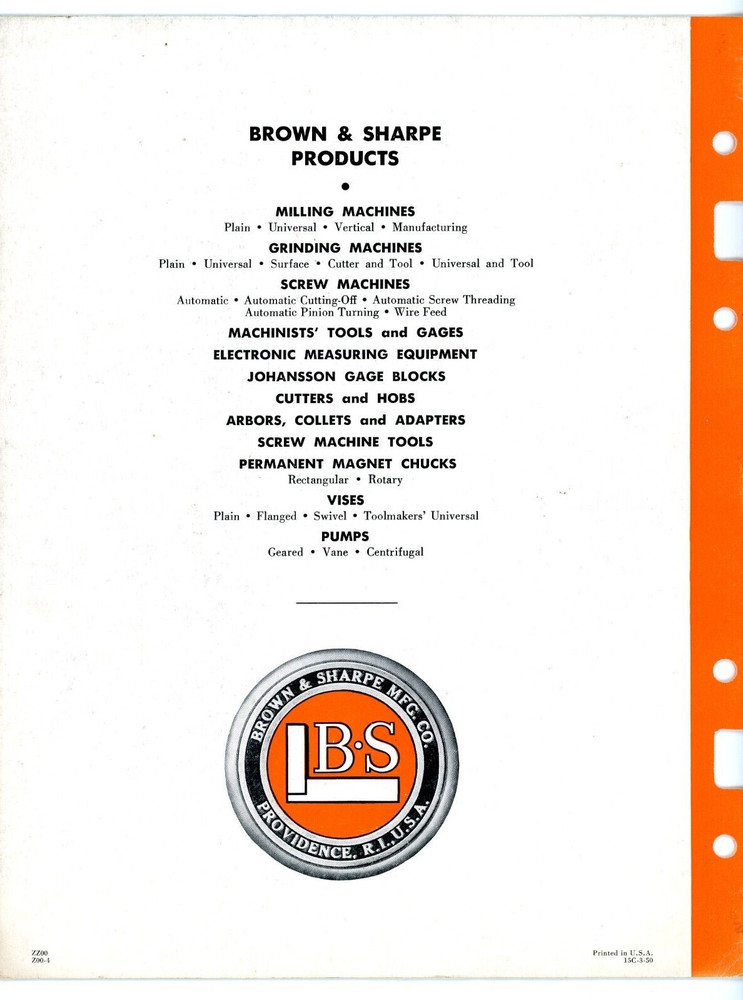 Brown & Sharpe Automatic Screw Threading Machine 1950 Providence Rhode Island