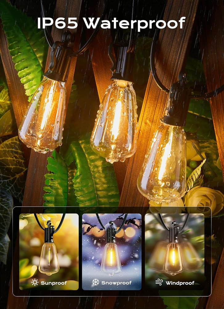 Outdoor String Lights Patio Lights, 100FT ST38 Shatterproof Dimmable Waterproof