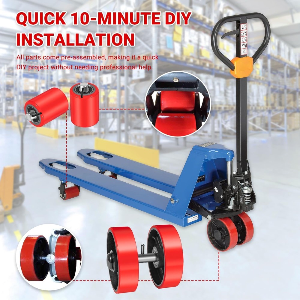 Pallet Jack Wheels Kit Steering Wheels 7"x 2" Pair, Load Roller 3" x 3.75" Pair