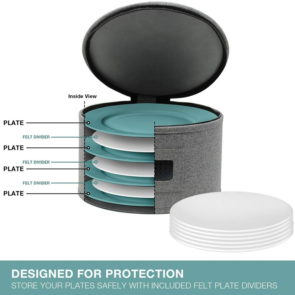 Sturdy China Dinnerware Storage Set - Hard Shell Holder for Round Plates & Cups