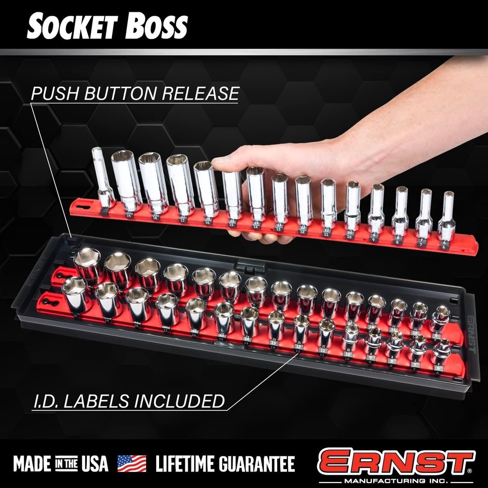 18-Inch Socket Organizer with 3-Tier Design for 57 Tools - Customizable Storage