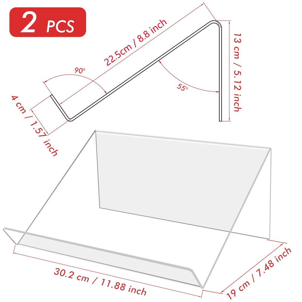 Book Stands for Display, 2 Pack Slightly Elevated Clear Acrylic Book Display ...
