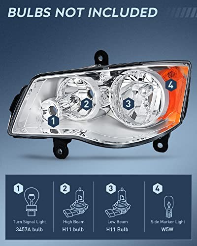 Headlight Assembly Compatible with 2011 2012 Chrome Housing + Amber Reflector
