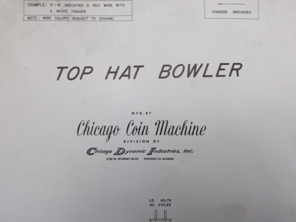 Chicago Coin: Top Hat Bowler- Schematic - NOS