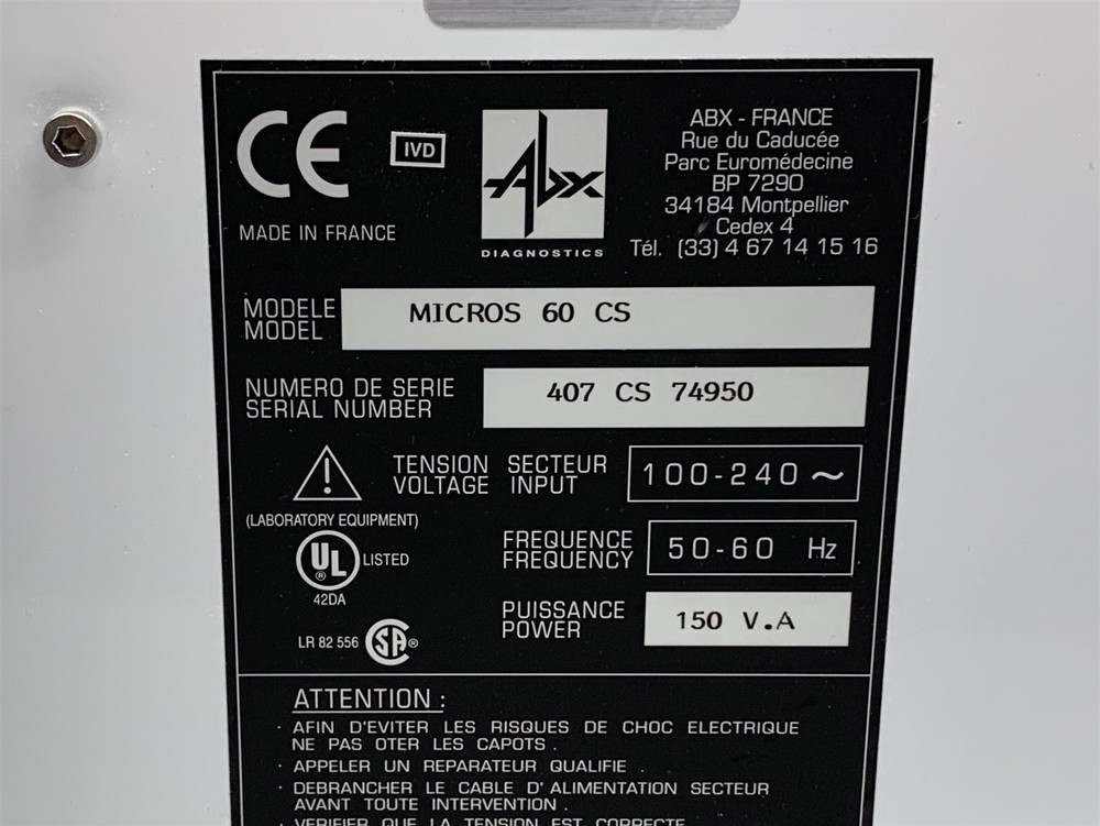 Horiba ABX Diagnostic Micros 60 CS Fully Automated Lab Hematology Analyzer