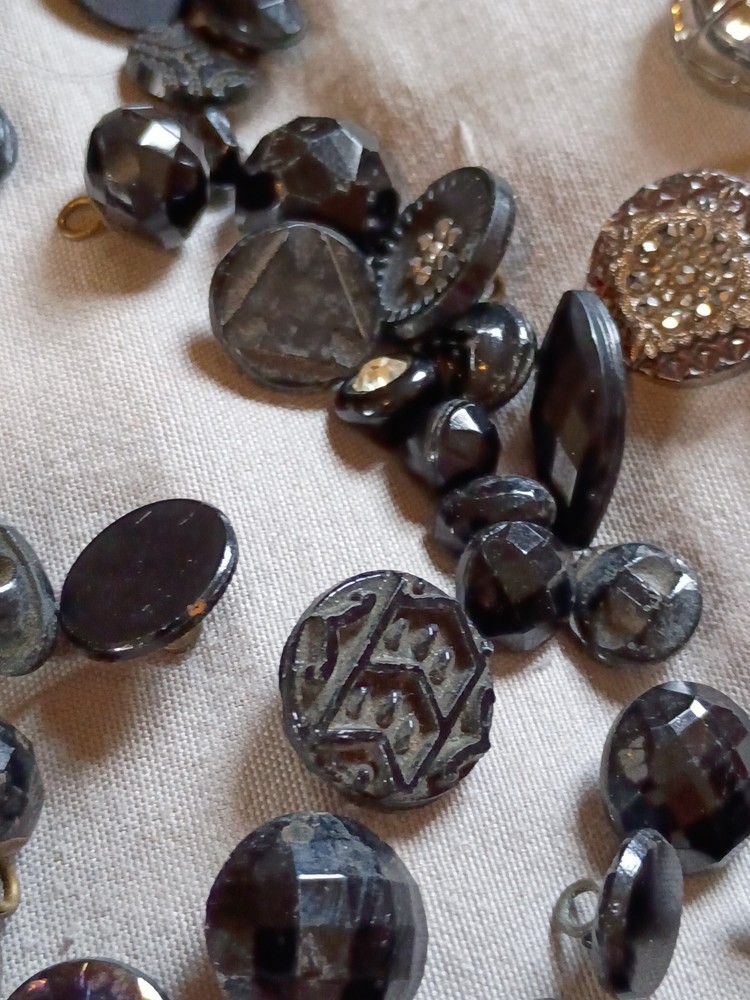 100 + Antique Black Glass Buttons As Is.