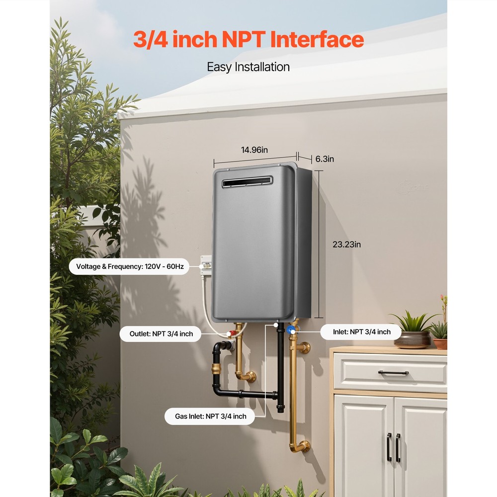 Uimoso Gas Tankless Water Heater 5.3Gal 120000 BTU Smart Temp Control