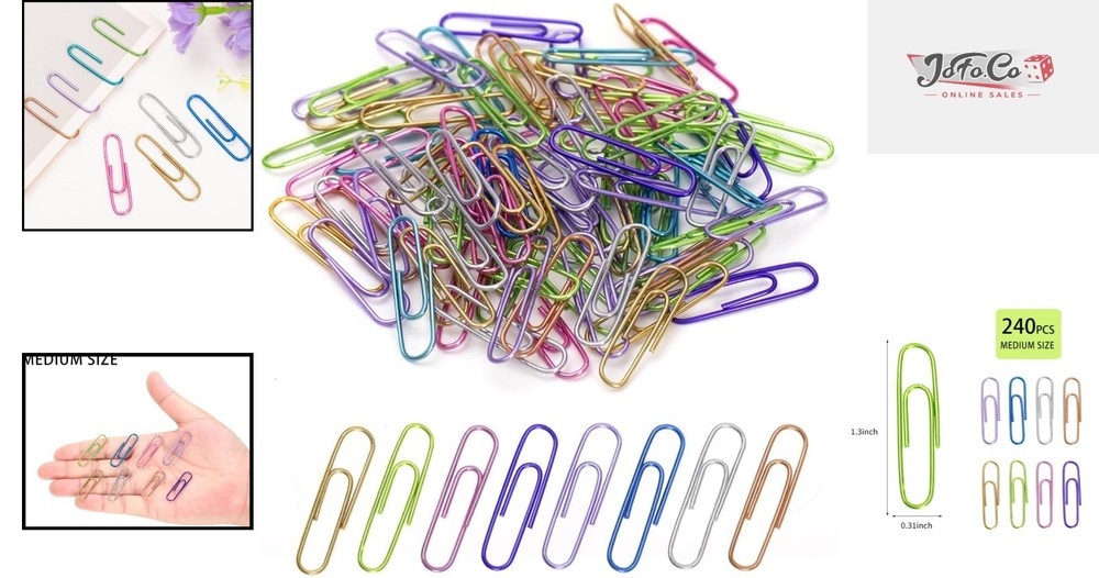 240 Assorted Color Medium Paper Clips in Elegant Storage Box - Multi-functional
