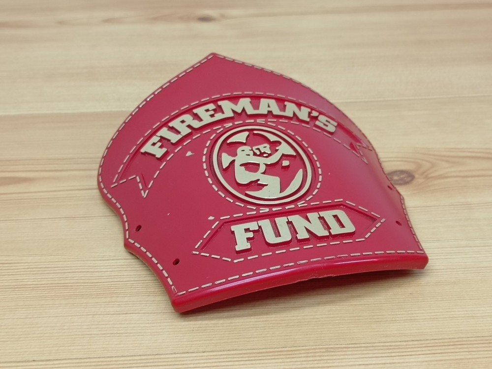Vintage Fireman's Fund Plastic Helmet Shield Plaque