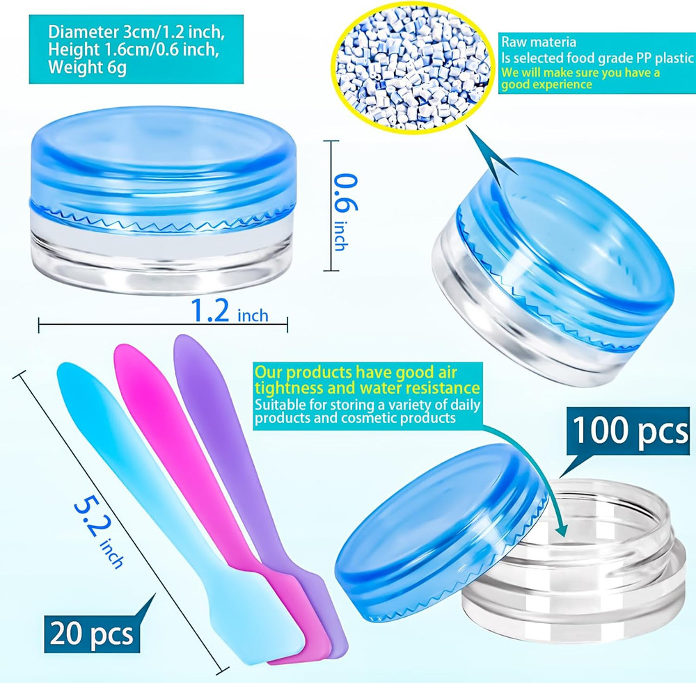 100 Pcs 3G Empty Plastic Containers with Lids,Tiny Makeup Sample Containers S...