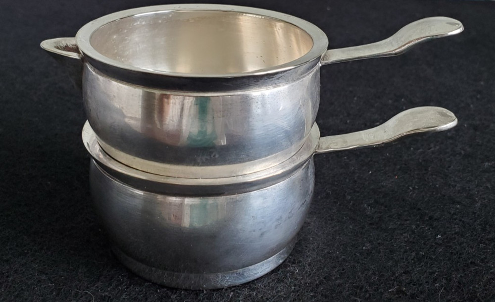 VTG Silver Plated Creamer & Sugar Bowl Service Set Stackable Portable w/Handle