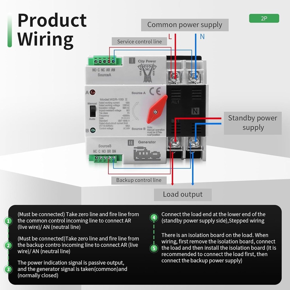 Compact 100A AC 110V Transfer Switch - Ideal for Solar and Backup Power Systems