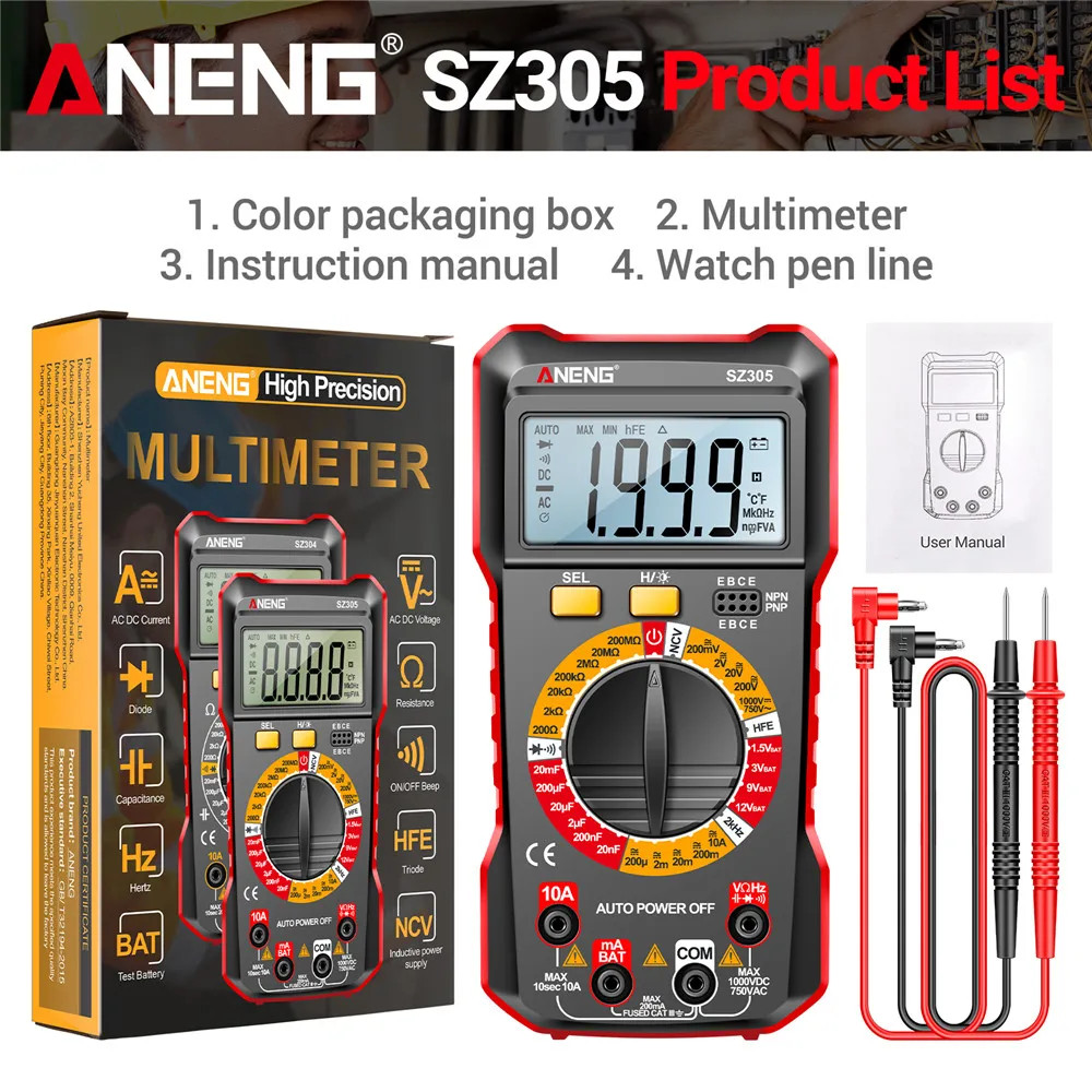 Professional Digital Multimeter Voltage Tester AC DC Ammeter