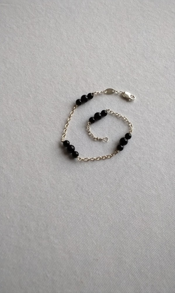 Sterling Silver and Black Bead Bracelet