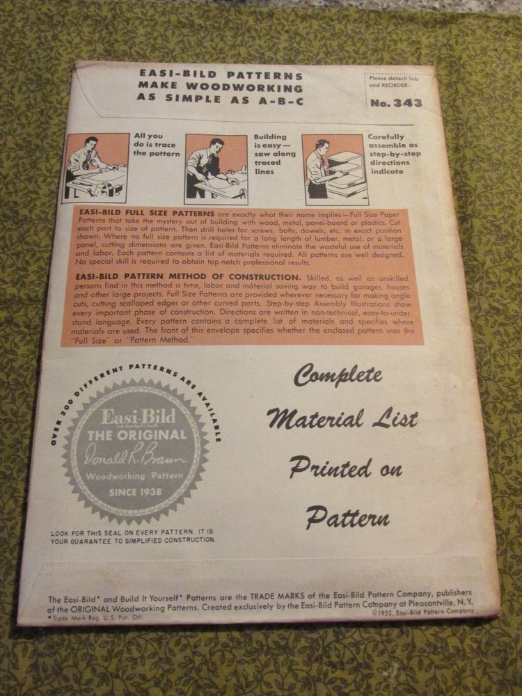 Easi-Bild Build It Yourself PATTERN COMPLETE NO. 343 night table with Drawers