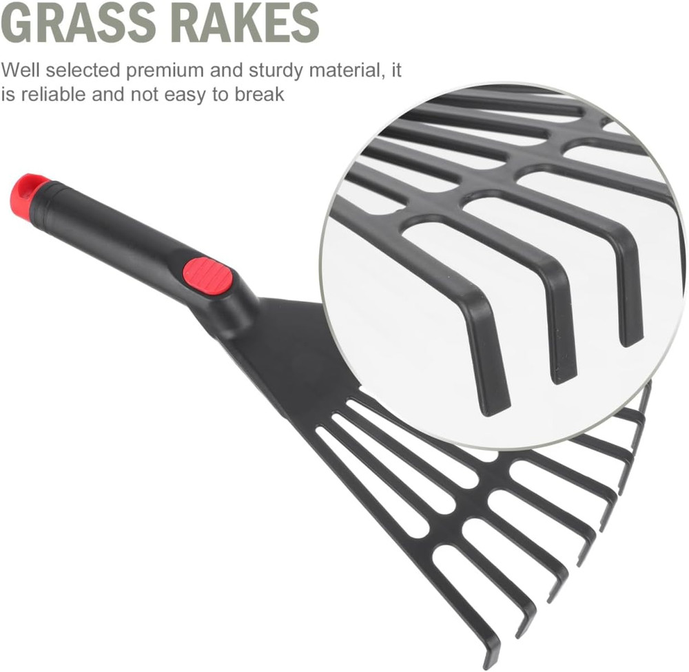 2Pcs Plastic Leaf Rake with Short Handle Yard Garden Rake for Lawns, Grass, Flow
