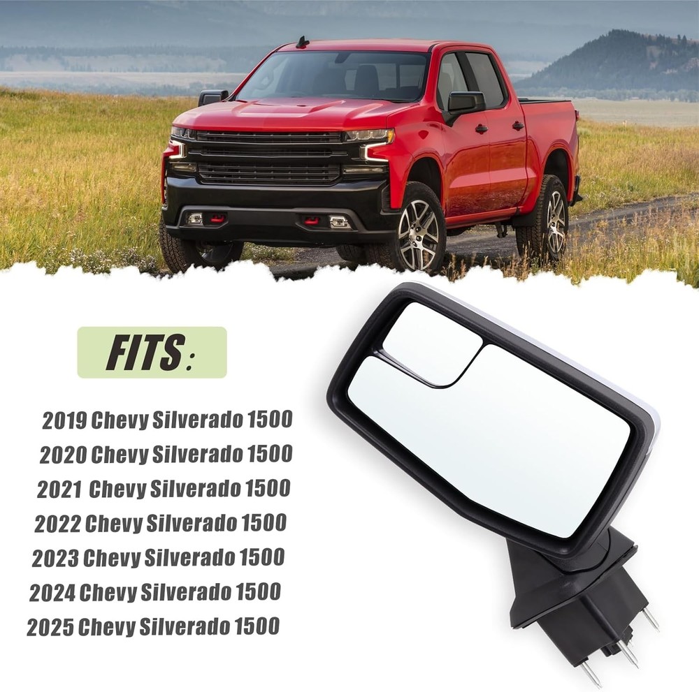 Left Driver Mirror for Chevy Silverado 1500 2019 2025 5Pins