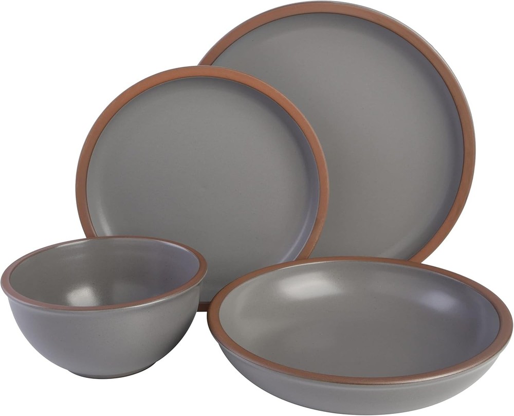 Lagos Coupe Dinnerware Set Service 4 16pcs Grey Grey Double Bowl)