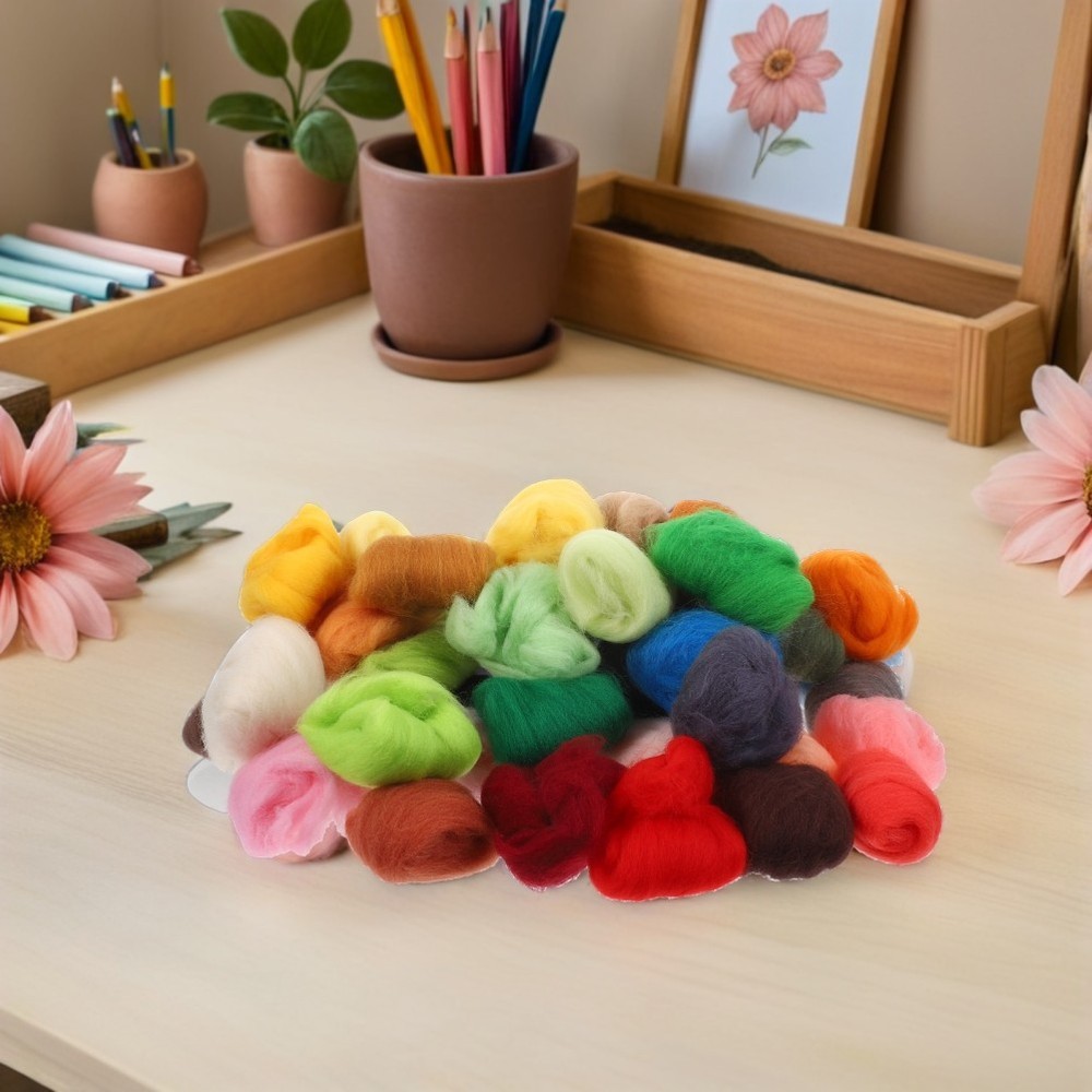 50 Pcs Needle Felt Wool Strips Felting Roving for Weaving Projects
