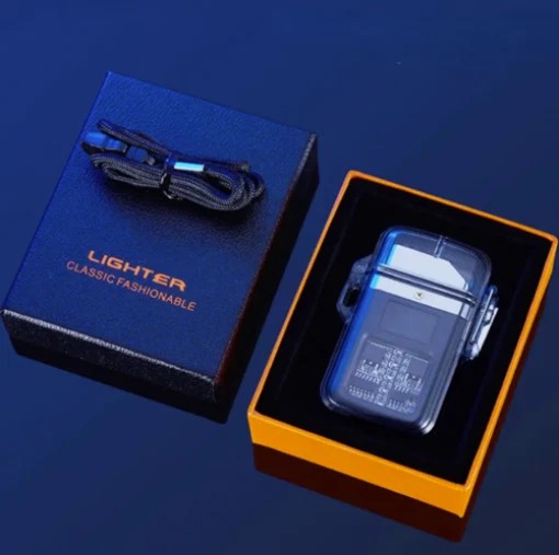 1X Transparent shell waterproof rechargeable pulse lighter with digital display