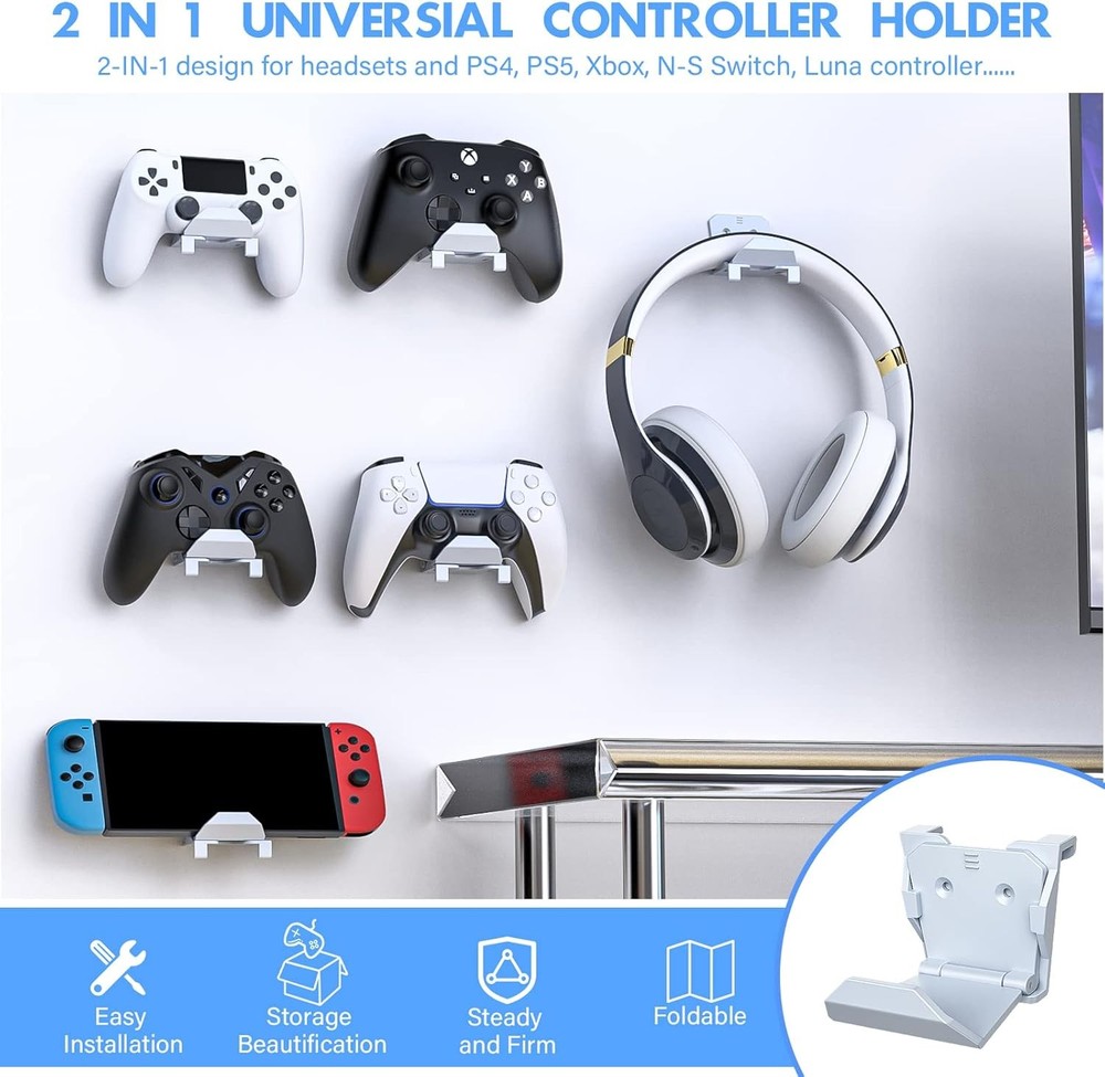 Wall Mount Holder for PS5 Pro/Slim and Switch Controllers Holder, White, 6 Pack