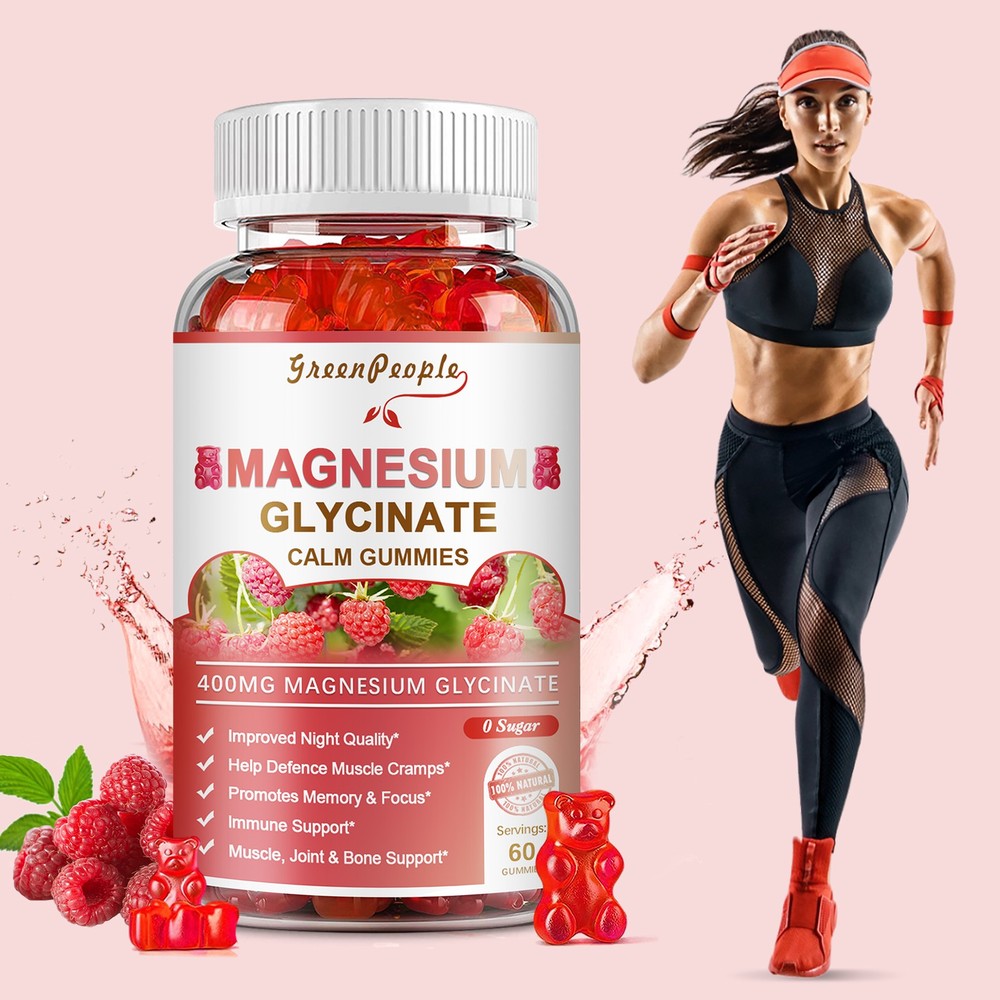 Magnesium Glycinate Gummies Support Sleep & Brain Raspberry Flavor 0-Sugar