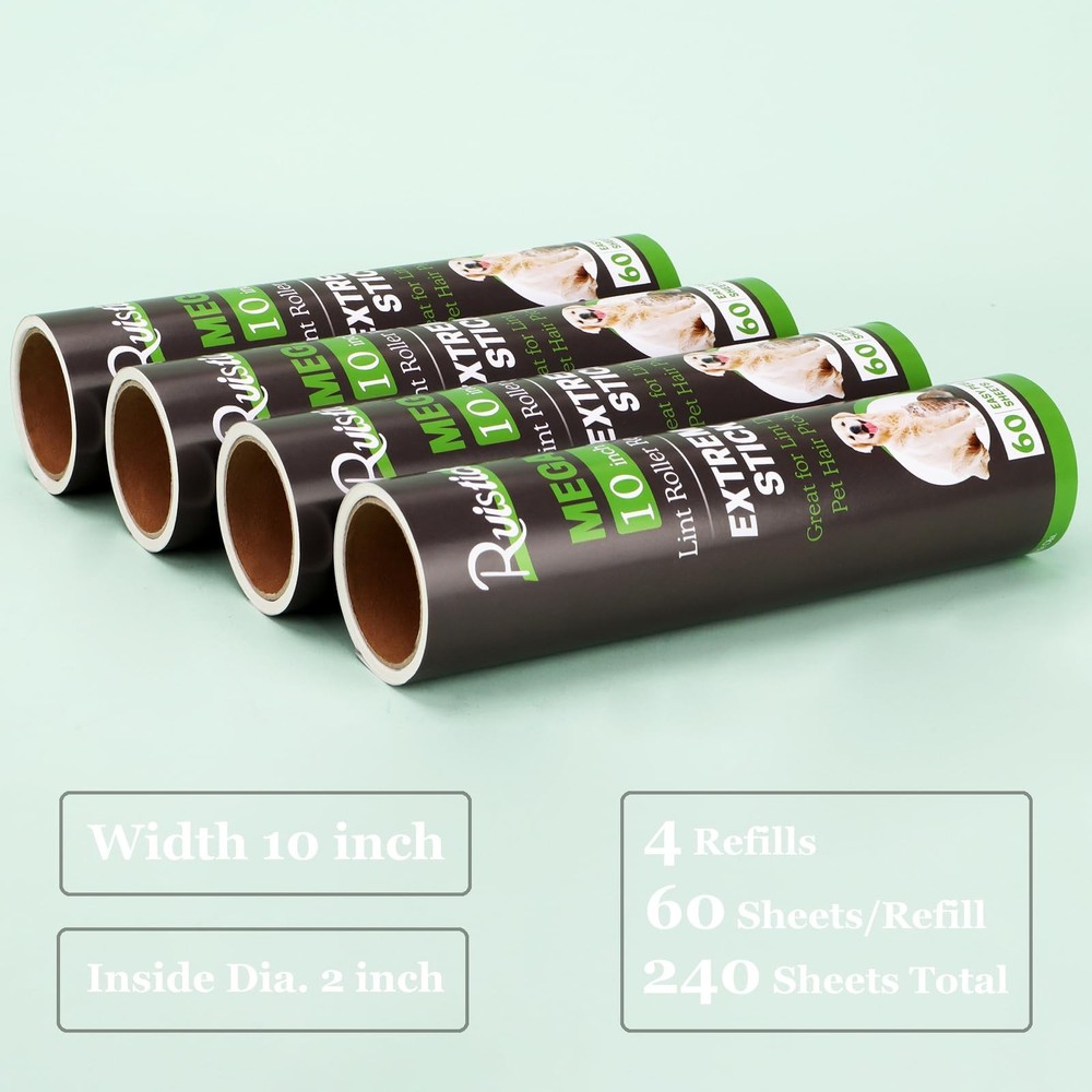 10 Inch Lint Roller Refills for Mega 10 Wide Rollers - 2 Pack