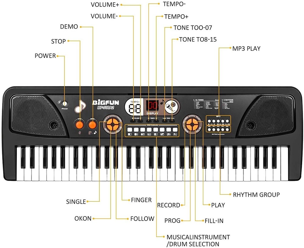 Keyboard Piano for Kid - 61 Key Fun Electronic Pianos with Screen & Microphon...