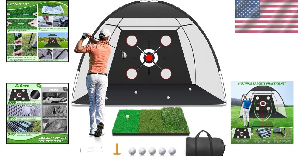 Zensouds Golf Training Net - Easy Setup 10x7FT with Impact-Resistant Features