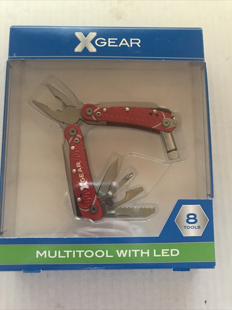 X-Gear 8 Tool Men's Multi-Function Tool w/Led Light Retails $20 Red (2-PO-112)
