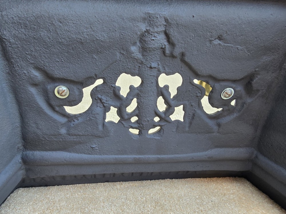 Black Cast Decorative Fire Front With Brass Handles Original Condition