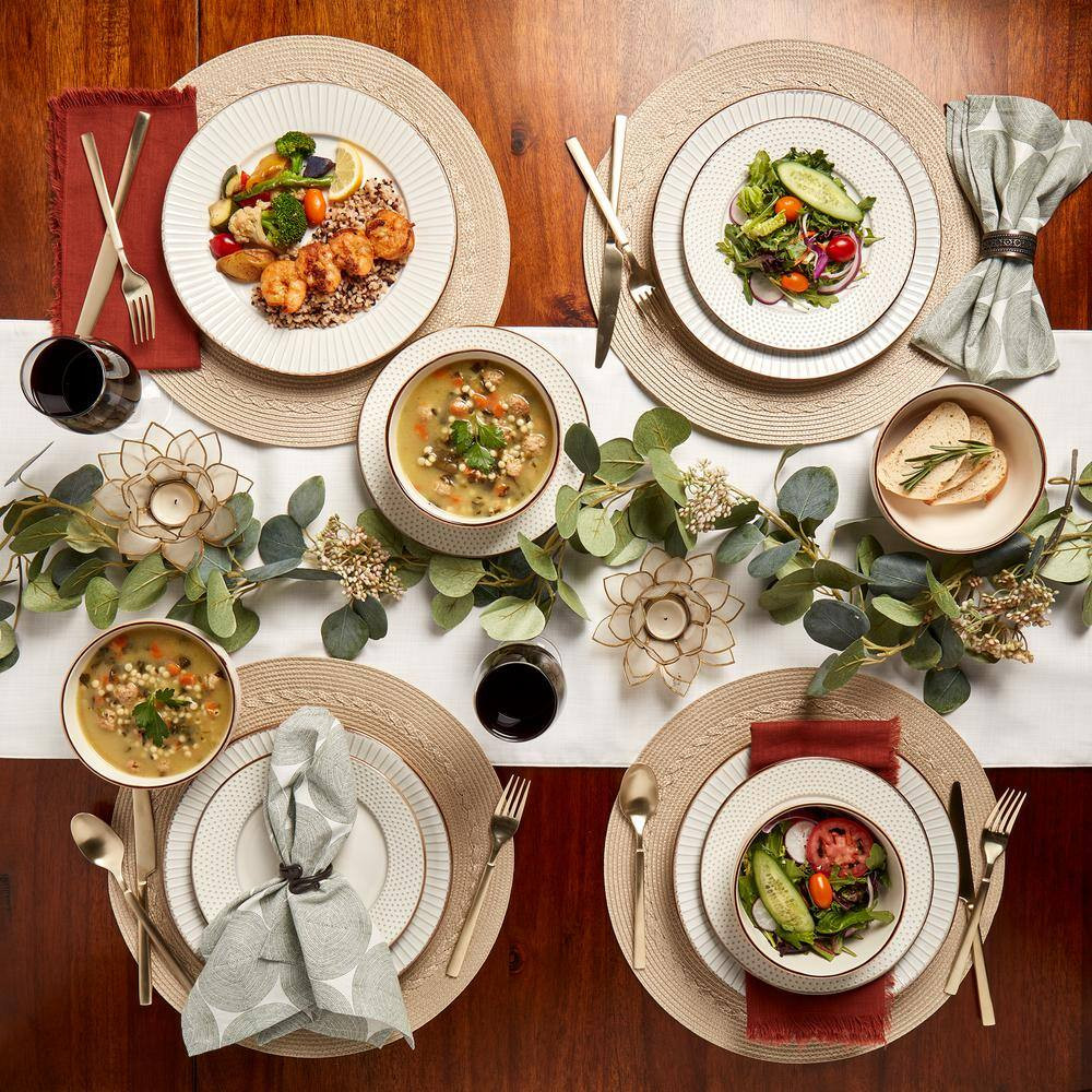 12-Piece Monroe Ivory Stoneware Dinnerware Set (Service for 4)