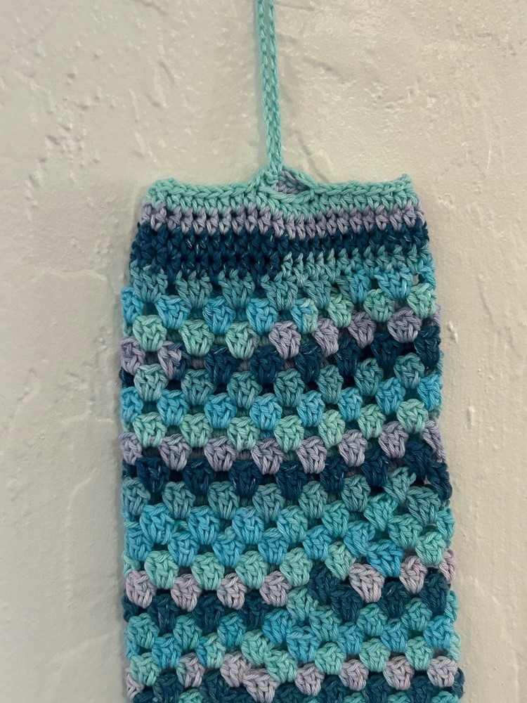 Cotton crochet plastic bag holder