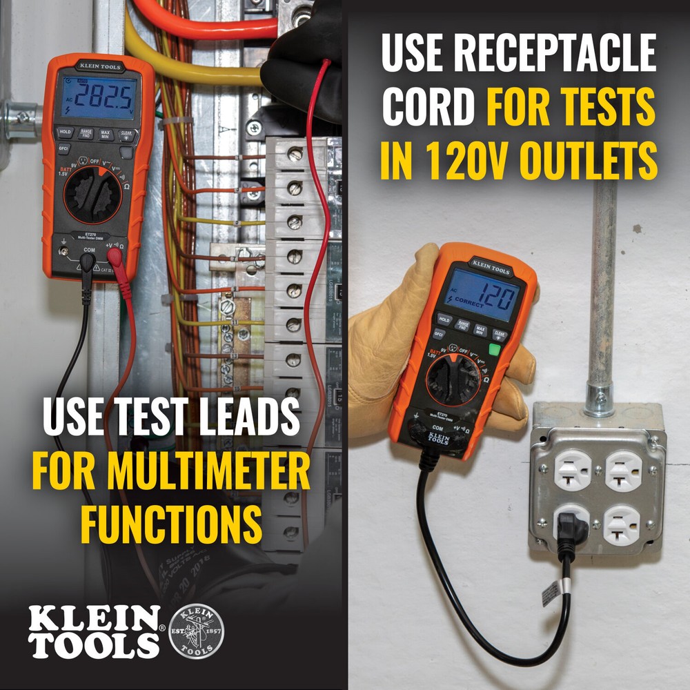 Klein Tools ET270 Digital Multi-Tester DMM with Receptacle Tester